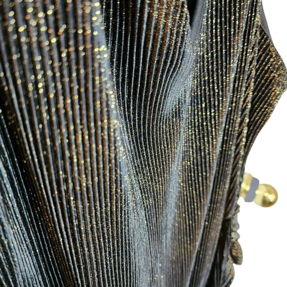 Rachel Rachel Roy Sparkle Pleated Midi Dress 2X | Black Gold | Waist Tie - Picture 8 of 12